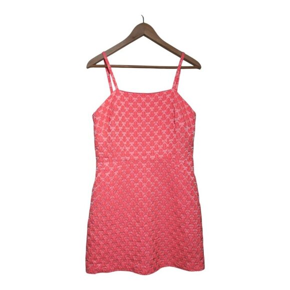 Milly Dress Floral Cloque Bernadene Mini Textured Embroidered Neon Melon Coral P - Picture 1 of 12